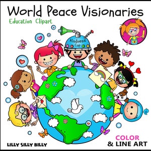 Visionairs van de Wereldvrede. ZWART-WIT & Kleur clipart. {Lilly Silly Billy}