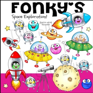 SPACE FONKY'S! - Clipart Collection. Lilly Silly Billy. Small commercial use clipart with FONK!