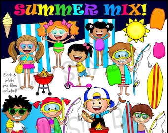 Summer Mix. Clipart, Black and White & COLOR, small commercial and educational use.