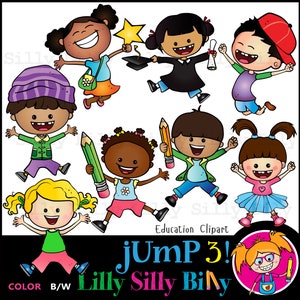 JUMP 3! - Clipart voor klein commercieel en onderwijsgebruik. Beelden ter illustratie van kinderen springen in viering!
