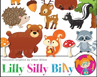 Woodland Animals, commercial use graphics, deer, bears, squirrel, racoon, skunk and fox. Cute clip art animals.