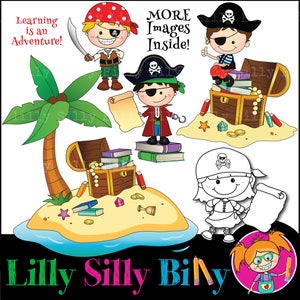 Black and white & Color pirate graphics/ Digital clipart. Adventure, Pirates, Desert Island, Buried Treasure, Quality Graphics.