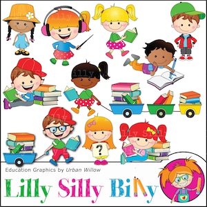 Les enfants lecture tout usage commercial clipart livres, l’école éducation clipart, images numériques, rentrée des classes, anglais, écriture