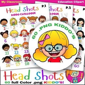 Kopfschüsse - 60 x 1,5 Zoll, Cropped Charakter Clipart. {Lilly Silly Billy} . Für kleine Kommerzielle, Klassenzimmer und persönlichen Gebrauch.