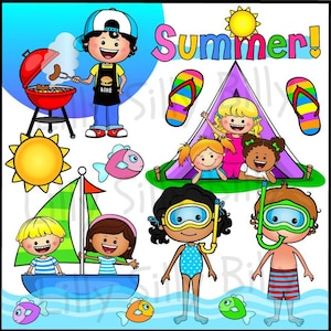 Sommerzeit. Clipart, schwarz und weiß & COLOR, kleine kommerzielle und pädagogische Nutzung.