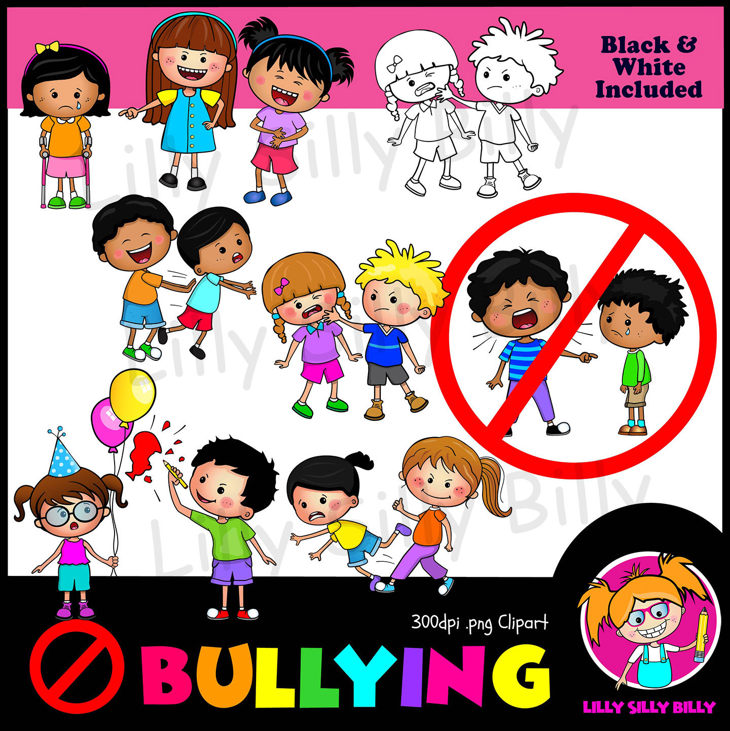 No Bullying Clipart, Black and White & COLOR, Small ...