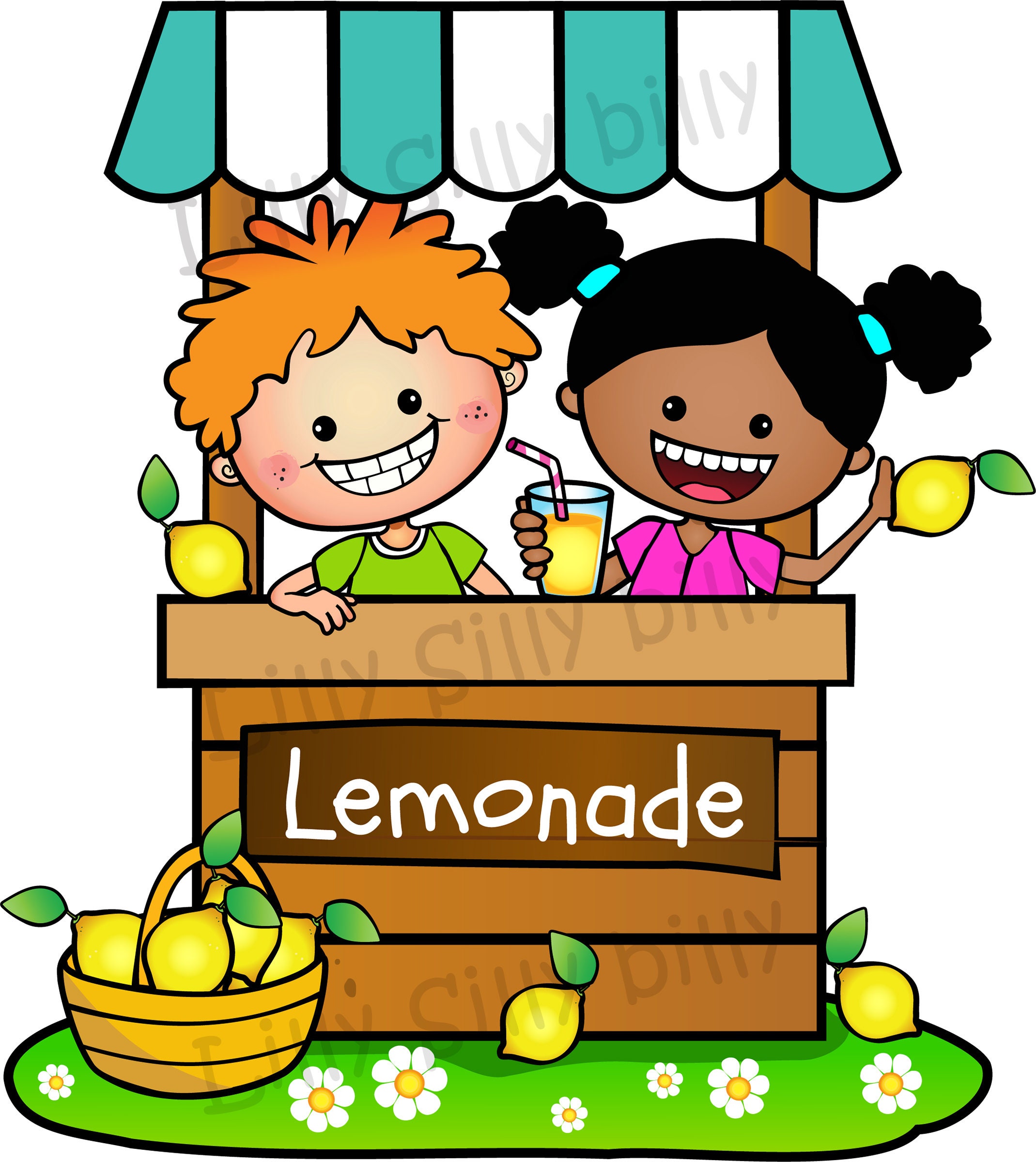 Lemonade Stand BLACK and WHITE/ and Full Color Clipart. Etsy