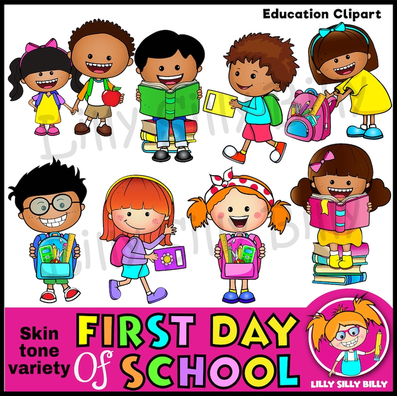 First Day of School. Clipart Black and White & COLOR Small Etsy