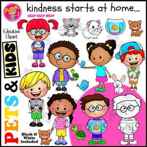 Chorros sonrientes. Clipart Niños en color y blanco/negro. Pequeño uso comercial y educativo.