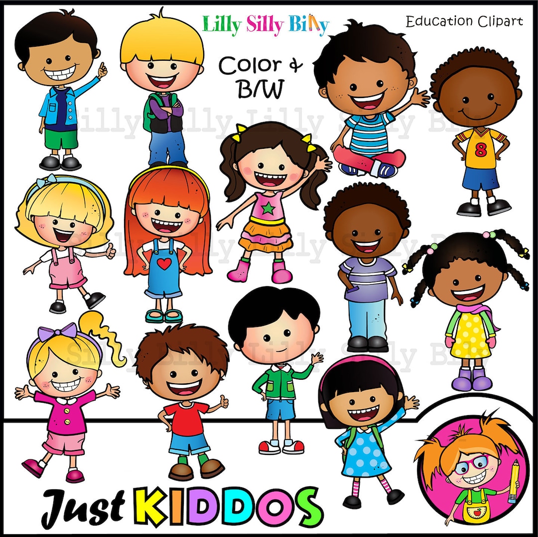 Just Kiddo's. Clipart in BLACK and WHITE and Full Color. Education