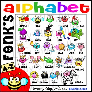 Alphabet Fonkys - Clipart para pequeno uso comercial e educacional. Personagens de clipart emoji.