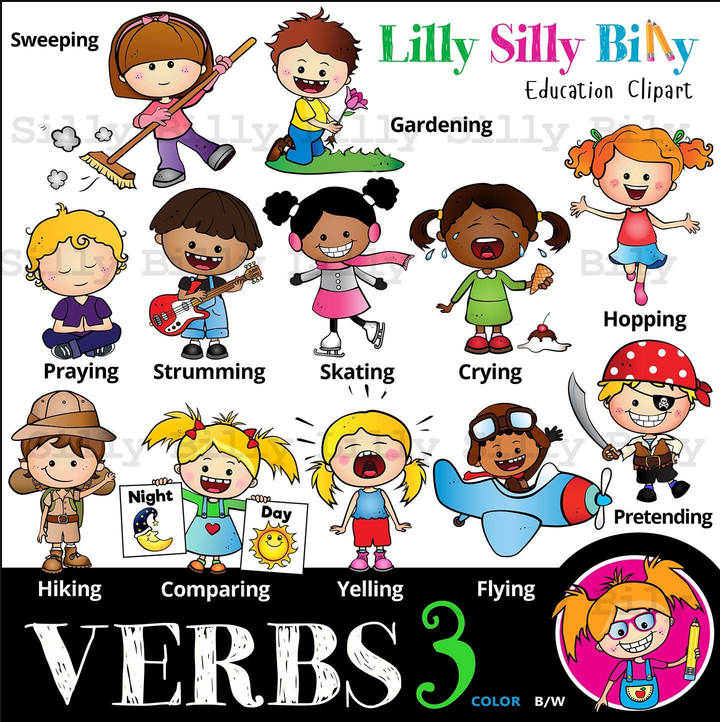 VERBS 3 Clipart for Small Commercial and Education Use. Images to