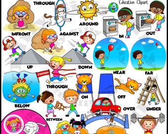 PREPOSITIONS. Clipart, Black and White & COLOR, small commercial use.
