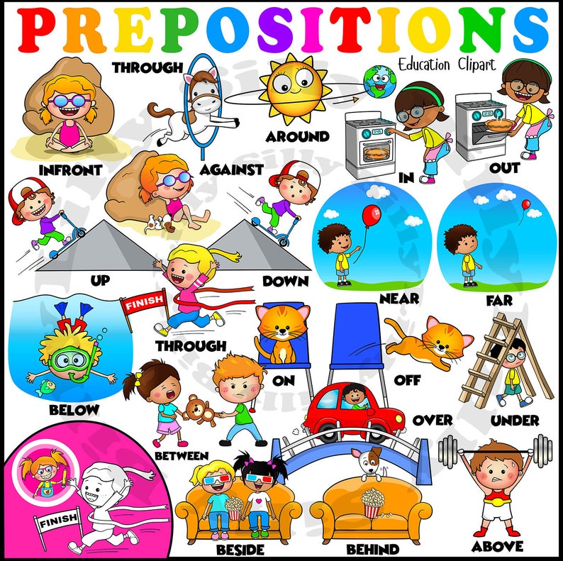 PREPOSITIONS. Clipart, Black and White & COLOR, Small Commercial Use ...
