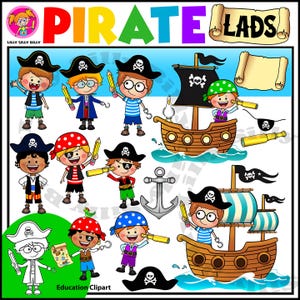 PIRATE LADS | Pirate boys | Pirate ships and super cute characters | Commercial use and educational use graphics.