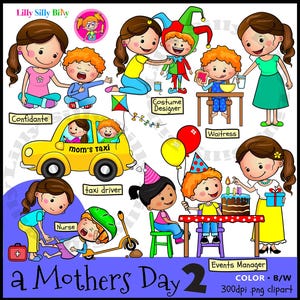 Día de la Madre 2 - Niño de pelo naranja. Clipart en blanco y negro/a todo color. Pequeño uso comercial* y educativo.