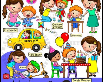 A Mothers Day 2 - oranjeharige jongen. Clipart in ZWART-WIT/volledige kleur. Klein commercieel* en educatief gebruik.