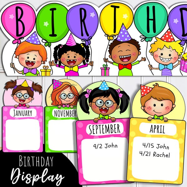 Tablón de anuncios de cumpleaños: editable e imprimible. Decoración para el aula. Vuelta al cole.