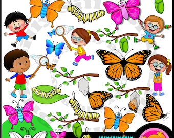 Butterfly Life cycle Clipart set. Full color and black/ white clipart. Small commerical and educational use.