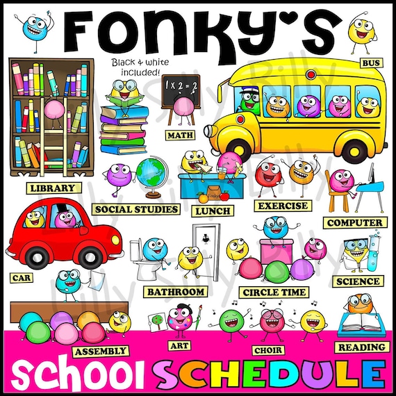 FONKY'S School Schedule. Tweeny Giggly-boos Emoji Clipart Characters From  Planet Poog. for Small Commercial and Educational Use. - Etsy