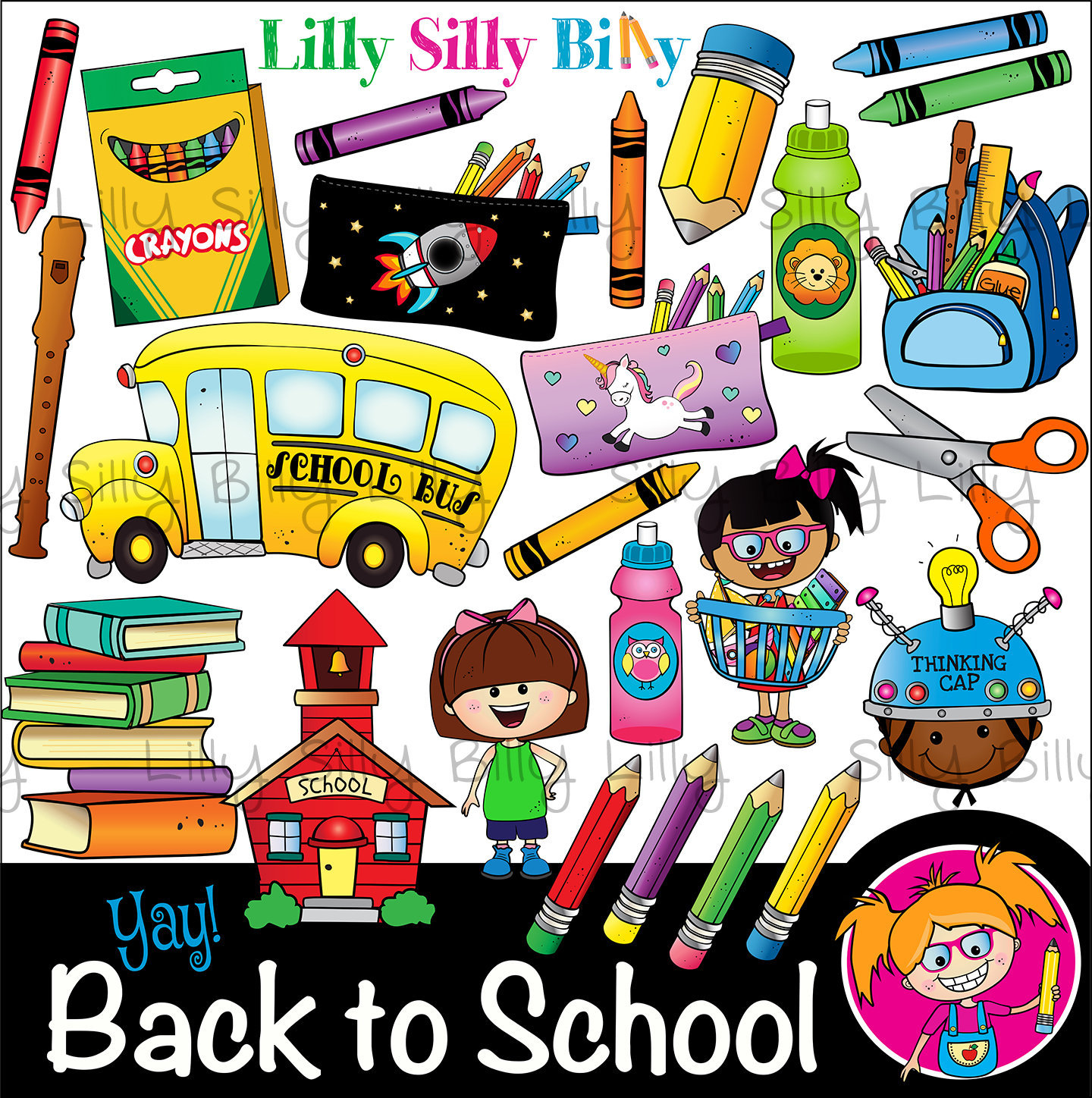 Back To School Clipart 40 Clipart Images Black And White Etsy