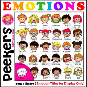 30 Emotionen Clipart. 60 Motive in Farbe und Schwarzweiß. Supersüße digitale Bilder für den kommerziellen Gebrauch, für Lehrer und zum Schulanfang.