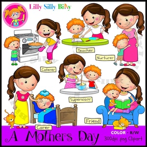 Día de la Madre 1 - Niño de pelo naranja. Clipart en blanco y negro/a todo color. Pequeño uso comercial* y educativo.