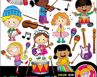 INSTRUMENTS - Clipart for small commercial and education use. Children playing muscial instruments, and instruments provided separately.
