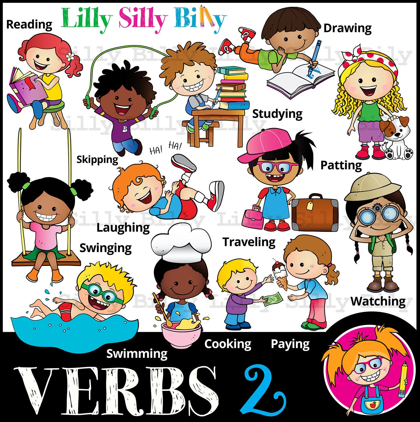 VERBS 2 Clipart for Small Commercial and Education Use. Images to