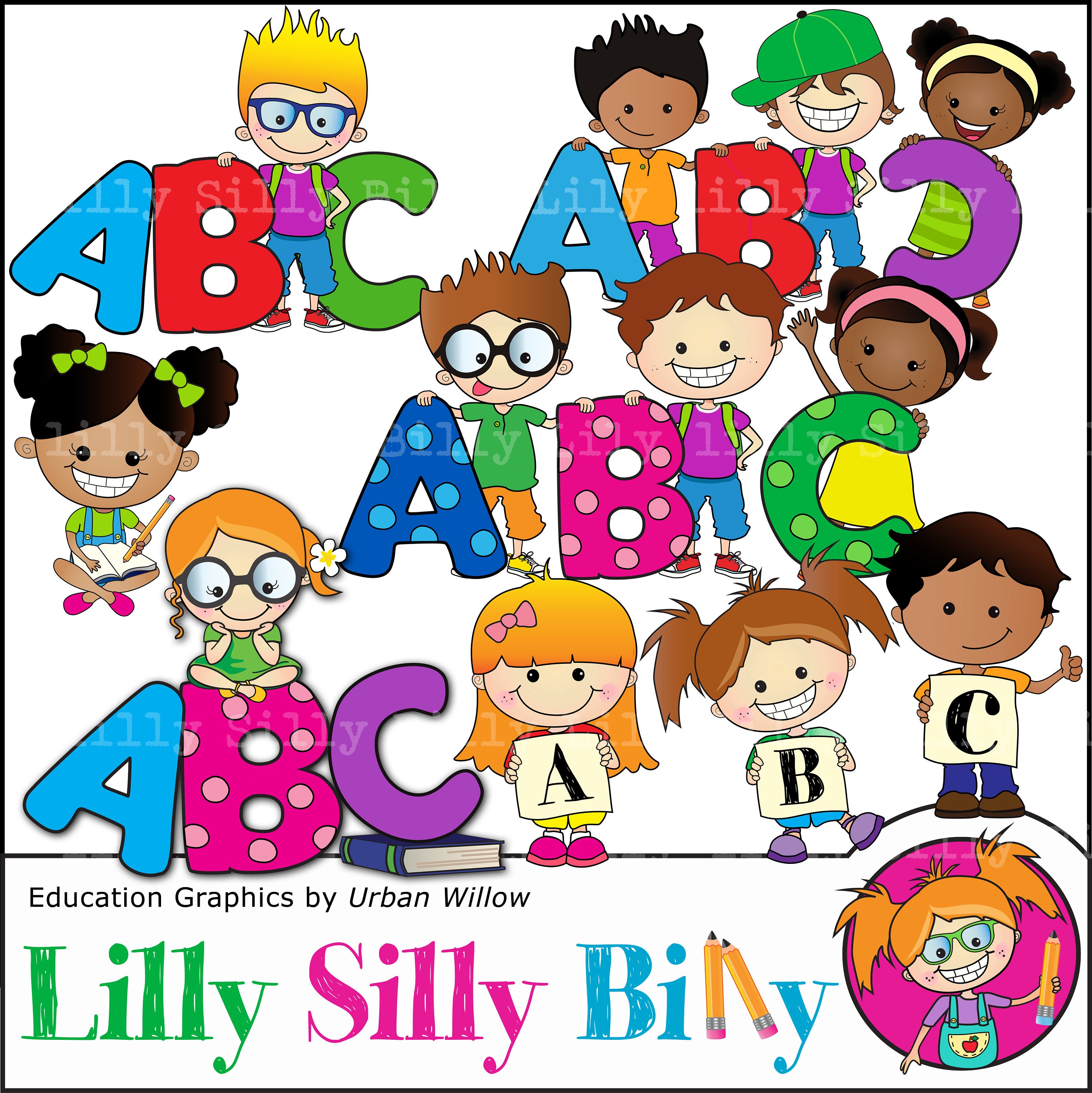 ABC Clipart, Education Clipart Spelling ABC, Cool Kids Graphics, Back