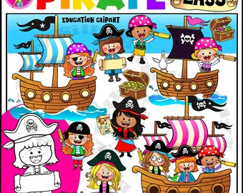 PIRATE LASSES | Pirate girls | Pirate ships and super sweet pirate characters | Commercial use and educational use graphics.
