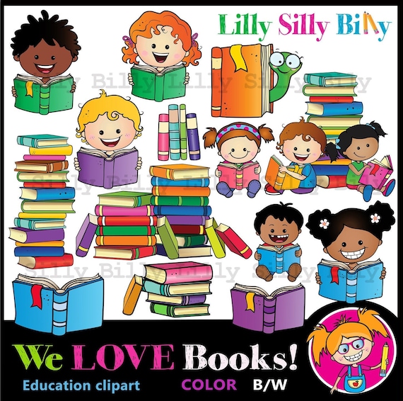 We Love Books BLACK and WHITE and COLOR Education Graphics of Etsy