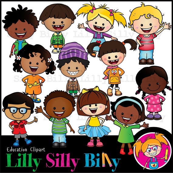 photo Happy Children Black And White Images happy kids 2 clipart in black and white and full color etsy