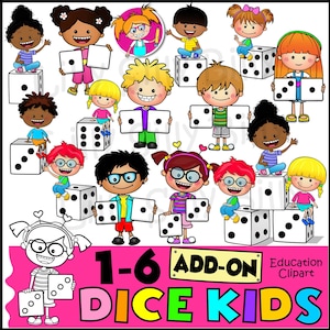 Würfel Kinder. Zahlen 1 - 6 - ADD-ON. Clipart von Kindern mit Würfeln. Kleiner kommerzieller * und pädagogischer Gebrauch.