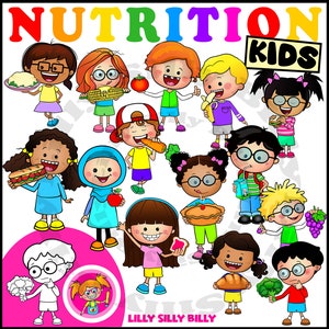 Clipart enfants nutrition. Images en couleur et en noir/blanc. Petites entreprises* et illustrations éducatives.