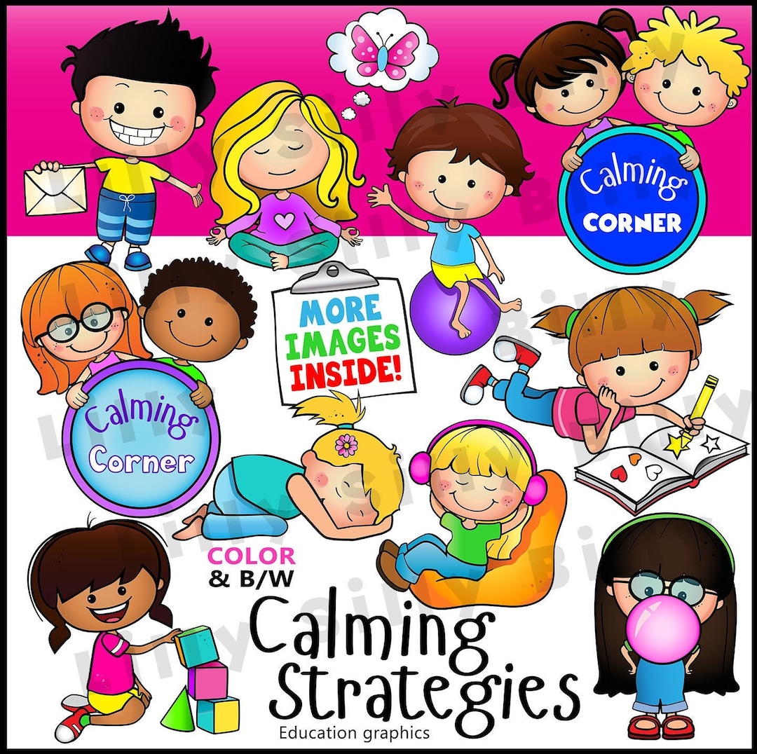 Calming Strategies, Clipart BUNDLE. BLACK and WHITE and Full Color