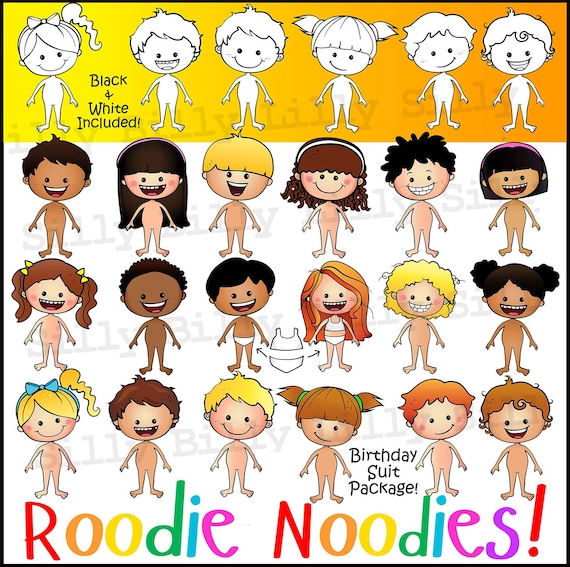 Roodie Noodie's Birthday Suit Pack. BLACK and WHITE/ and Color Clipart.  Educational and Small Business Use terms of Use Apply. 