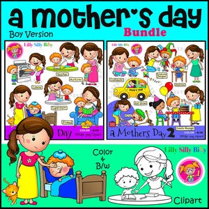 Día de la Madre 1 y 2 - Niño de pelo naranja. Paquete de imágenes prediseñadas. Uso comercial* y educativo limitado.
