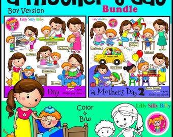 Een moederdag 1 en 2: oranjeharige jongen. ClipartBUNDEL. Klein commercieel* en educatief gebruik.