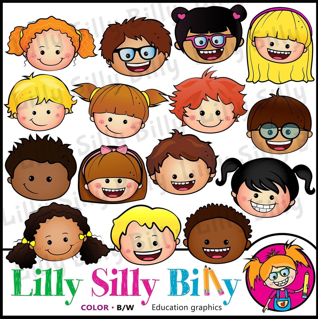 Funky Faces 2 . BLACK AND WHITE & Color Clipart. {lilly Silly Billy} - Etsy