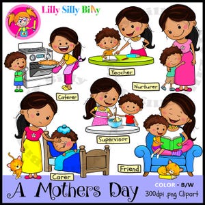 Día de la Madre - Clipart en BLANCO Y NEGRO/a todo color. Pequeño uso comercial* y educativo.