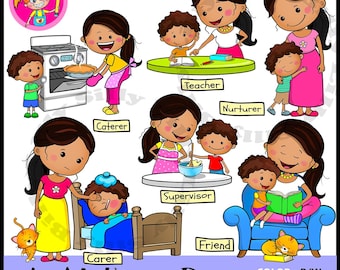 Een Moederdag: clipart in ZWART-WIT/kleur. Klein commercieel* en educatief gebruik.