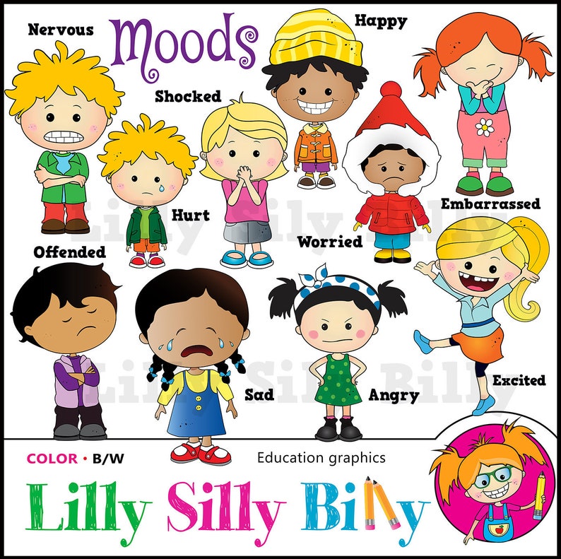 Super Sweet Digital Images For Teachers Aids And Back To School Education Clipart Moods And Emotions Lilly Silly Billy Clip Art Art Collectibles