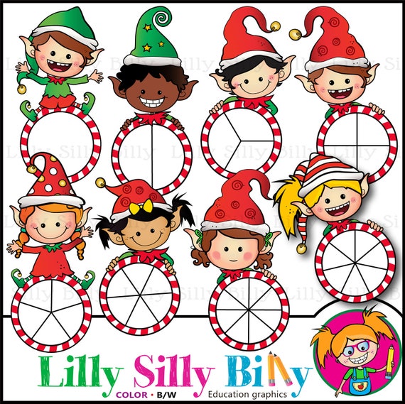 Cheeky Christmas Spinners - BLACK and WHITE/ and full color images. Festive Christmas clipart. Educational and small business use.