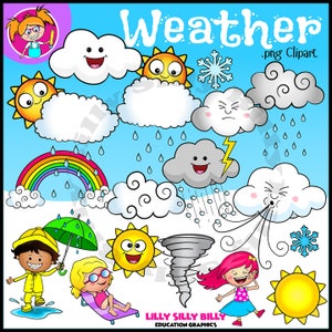 Weather clipart - BLACK and WHITE/ and full color clipart. Educational and small business use (Terms of Use Apply).