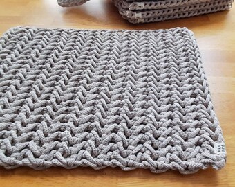 CHEVRON TABLE MATS, set of cotton cord hand crochet chunky mats, kitchen, table decoration