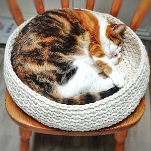 CAT BED, cotton cord cat basket, crochet cat snuggle, hand made cat bed