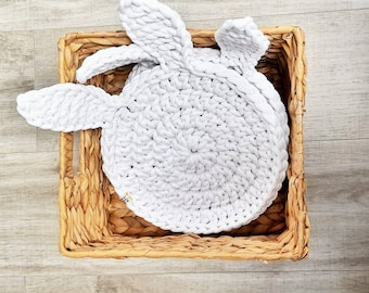 BUNNY HOTPOT MATS set of 2 cotton cord hand crochet chunky mats, kitchen, Easter table decoration