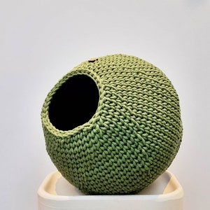 CAT CAVE, cesta para gatos de cordón de algodón, acurrucado para gatos de ganchillo, cama para gatos hecha a mano avocado