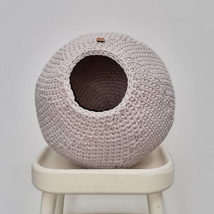 CAT CAVE, cotton cord cat basket, crochet cat snuggle, hand made cat bed image 5